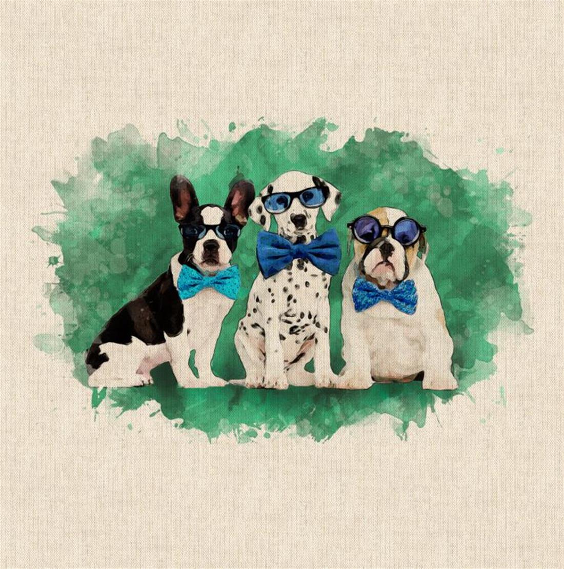 Natural Digital Print Linen Cool Dogs Panels