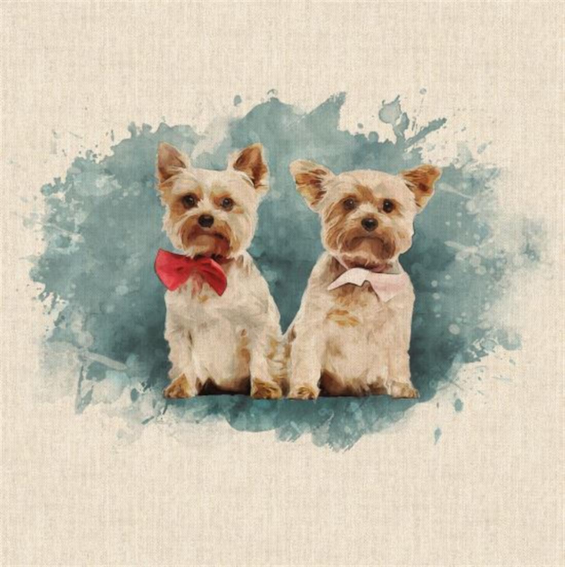 Natural Digital Print Linen 2 Contonese Dogs Panels