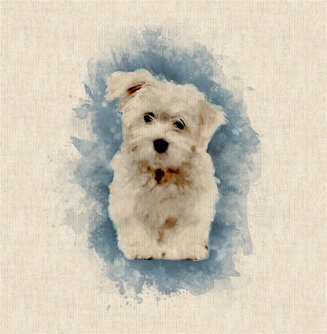 Natural Digital Print Linen Bolognese Dog Panels