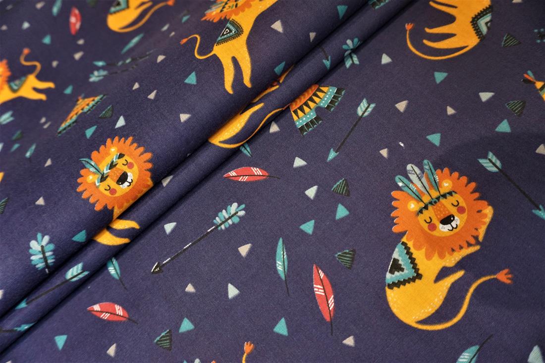 Denim Blue Cotton Printed Poly Cottons