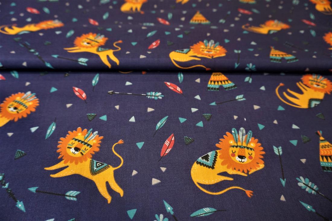 Denim Blue Cotton Printed Poly Cottons