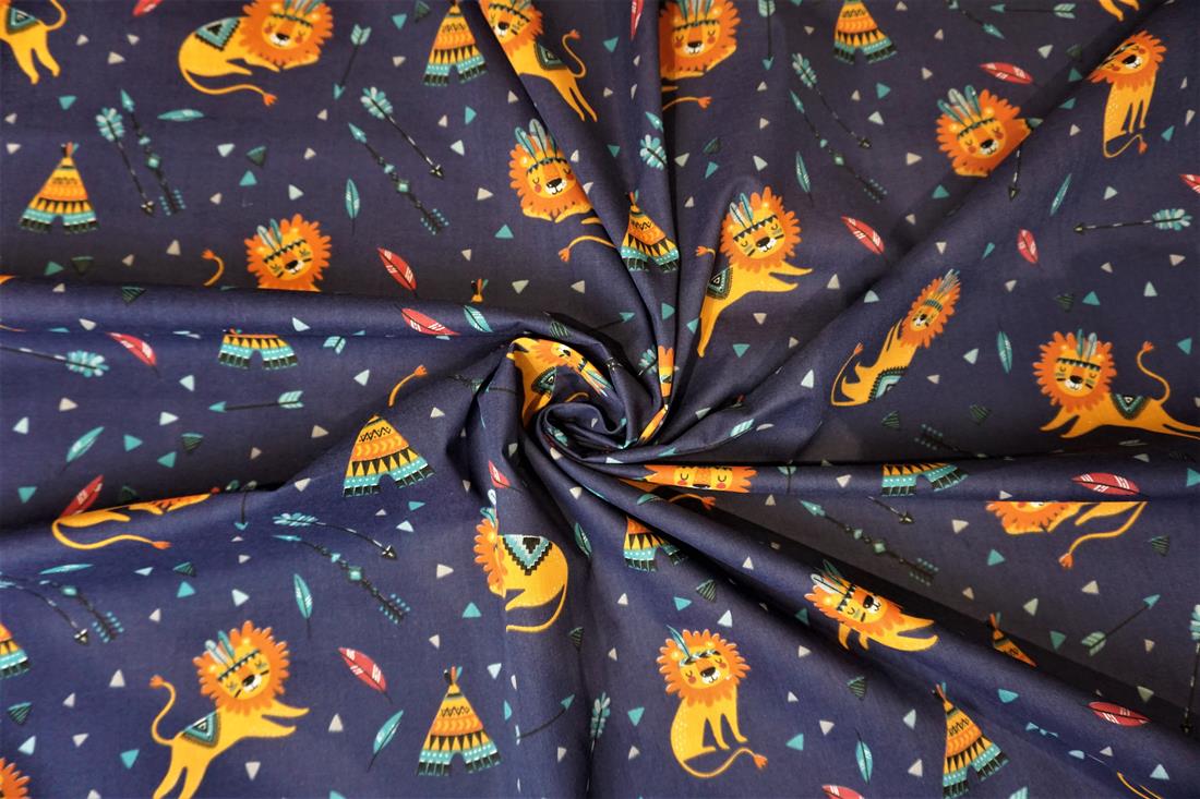 Denim Blue Cotton Printed Poly Cottons