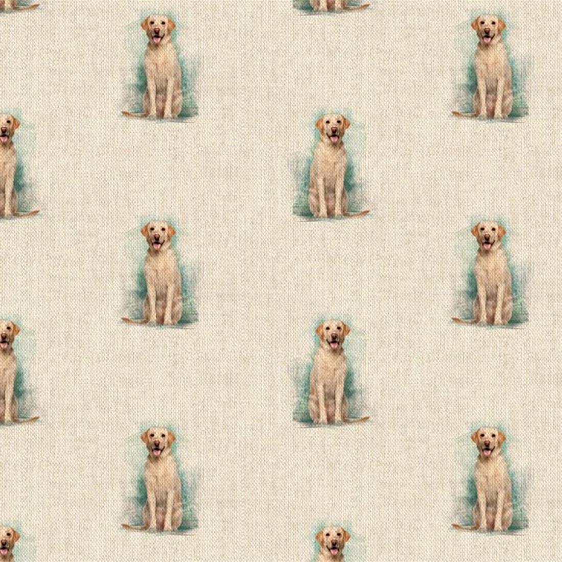 Natural Digital Print Linen Labrador All Over