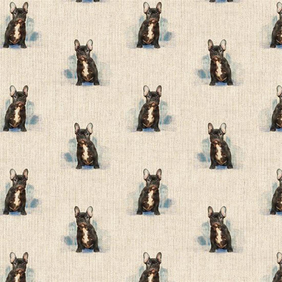 Natural Digital Print Linen French Bull Dog All Over