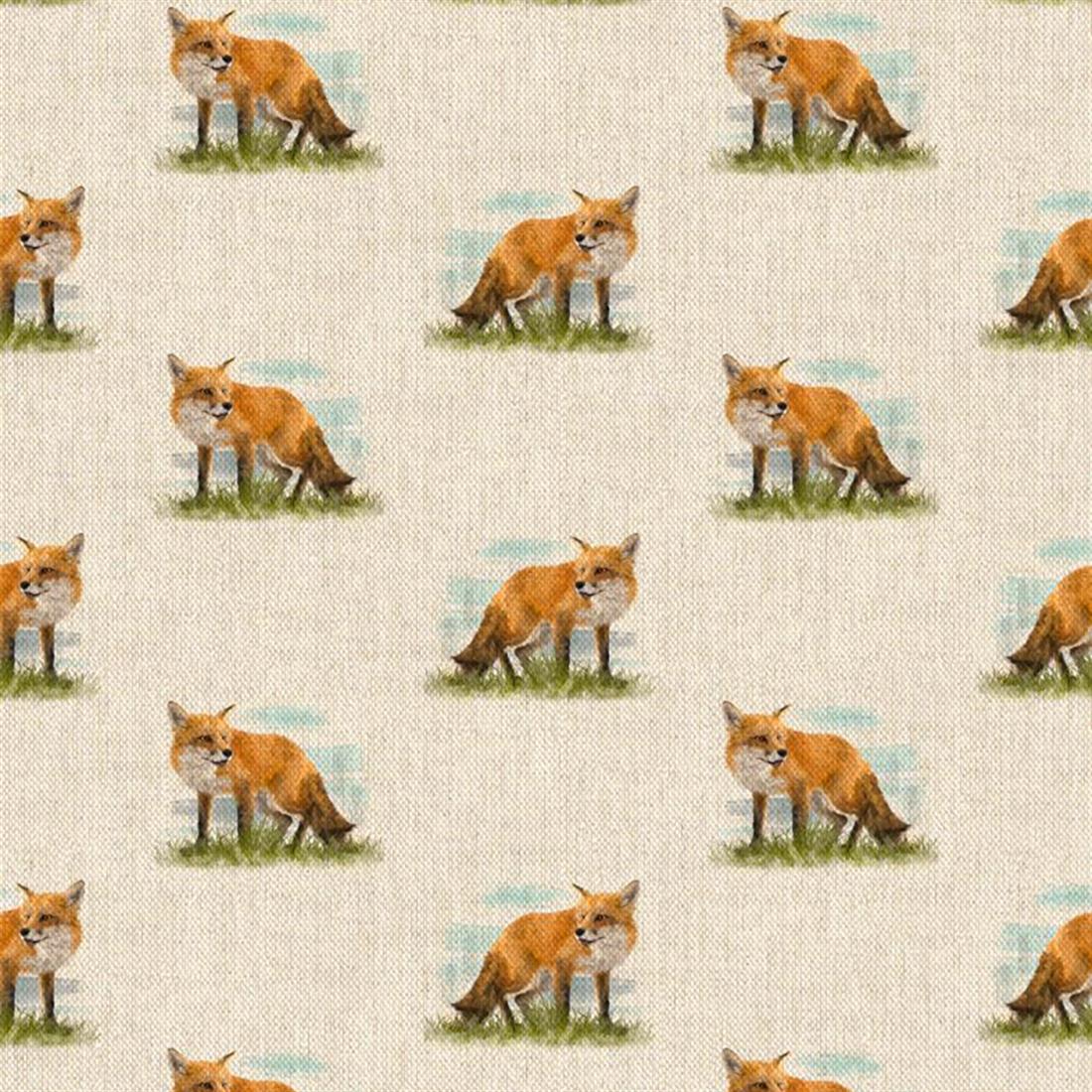 Natural Digital Print Linen Fox All Over