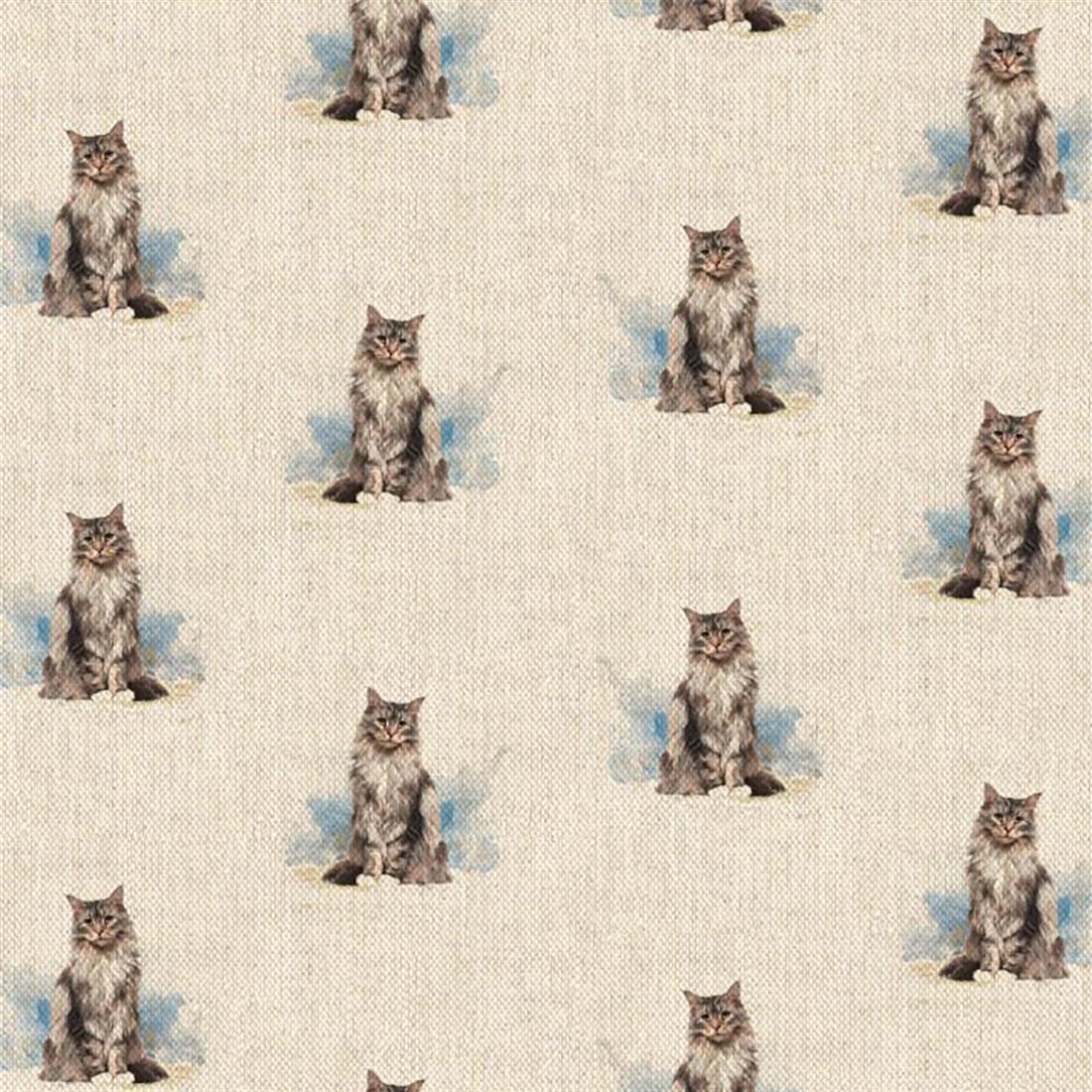 Natural Digital Print Linen Cat All Over