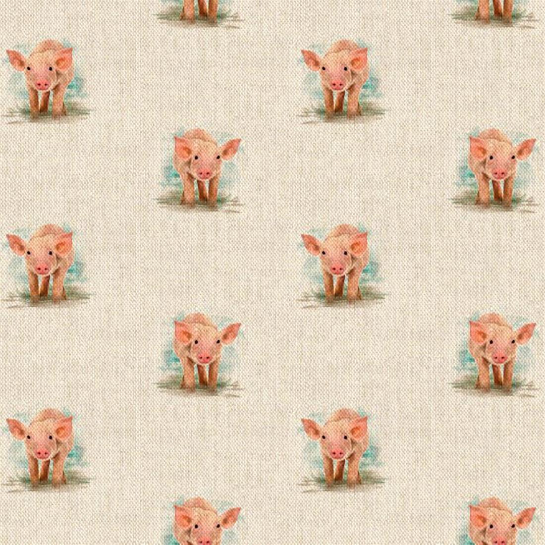Natural Digital Print Linen Piglet All Over