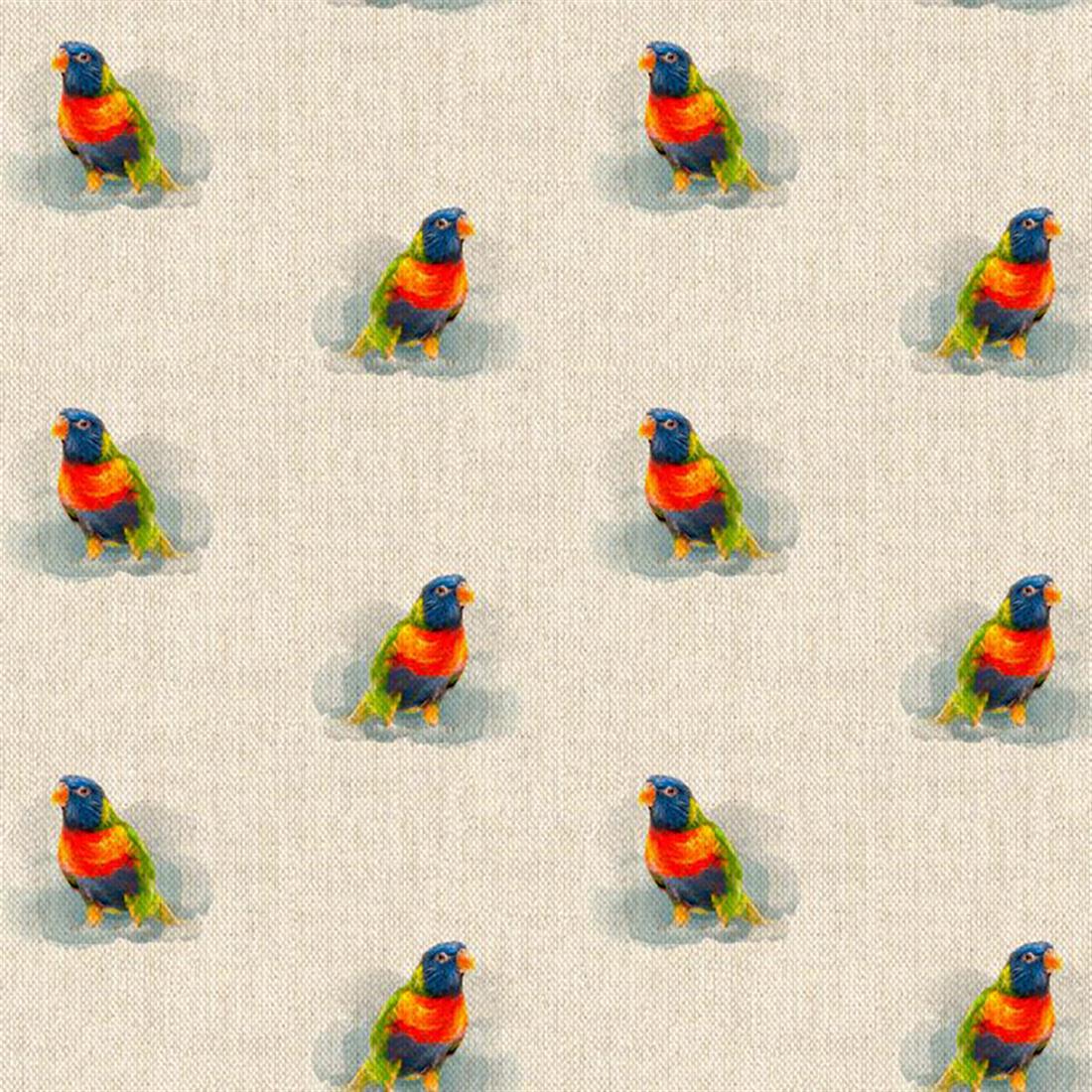 Natural Digital Print Linen Rainbow Parrot All Over
