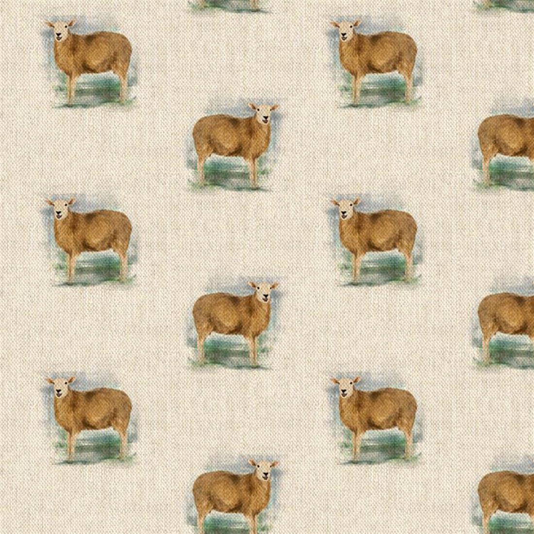 Natural Digital Print Linen Farm Sheep All Over