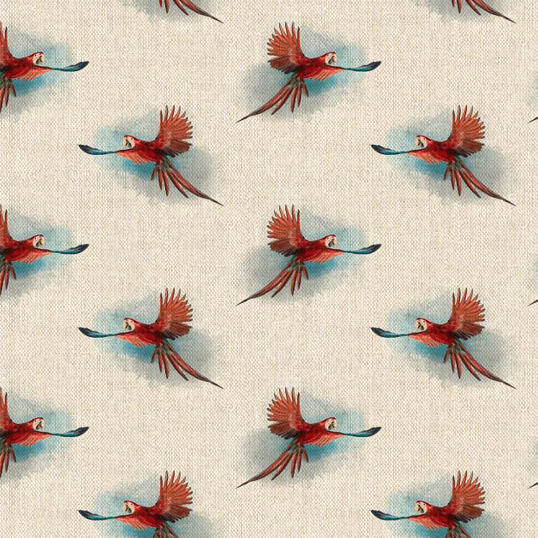 Natural Digital Print Linen Red Parrot All Over
