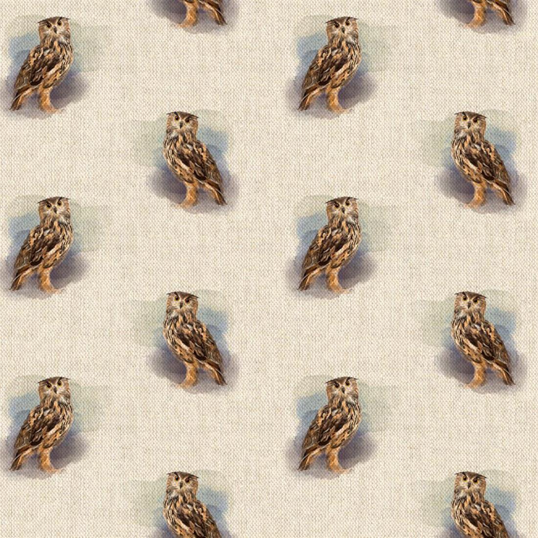 Natural Digital Print Linen Owl All Over