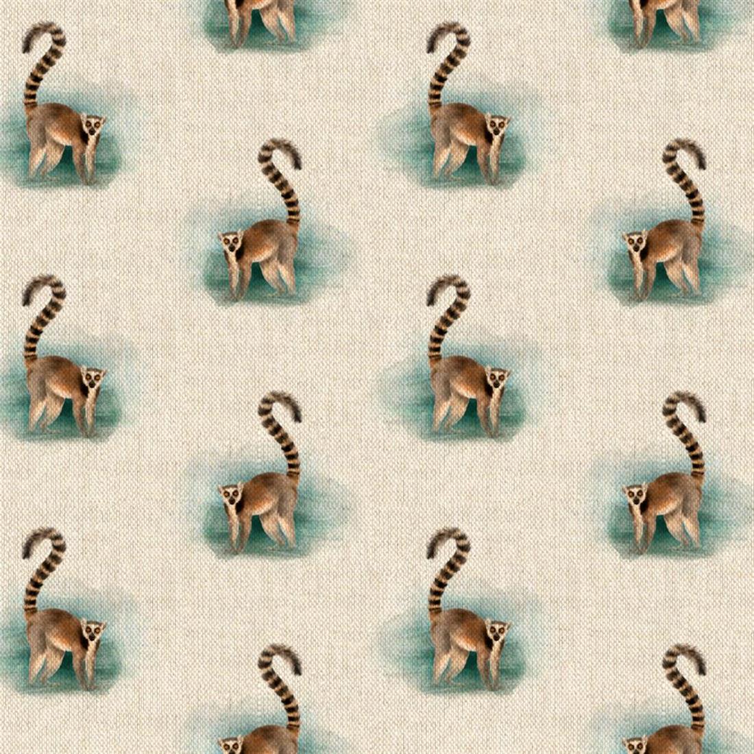 Natural Digital Print Linen Lemur All Over