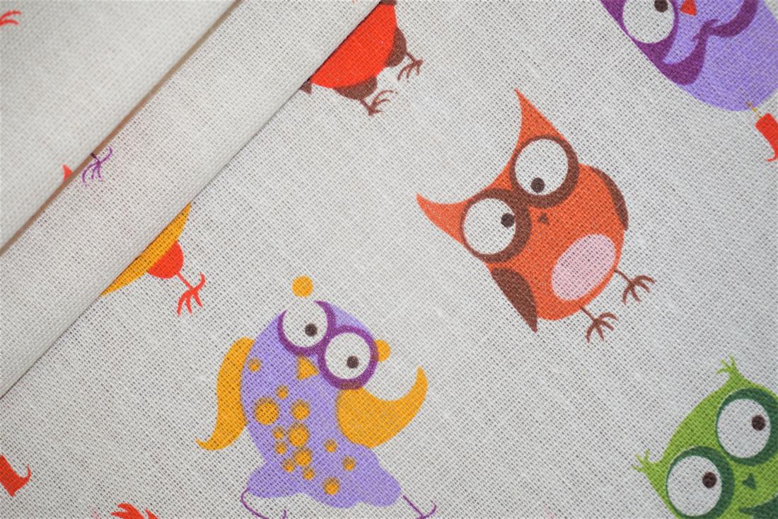 White Owls - - Quality Cotton Linen Fabric Upholstery Furnishing