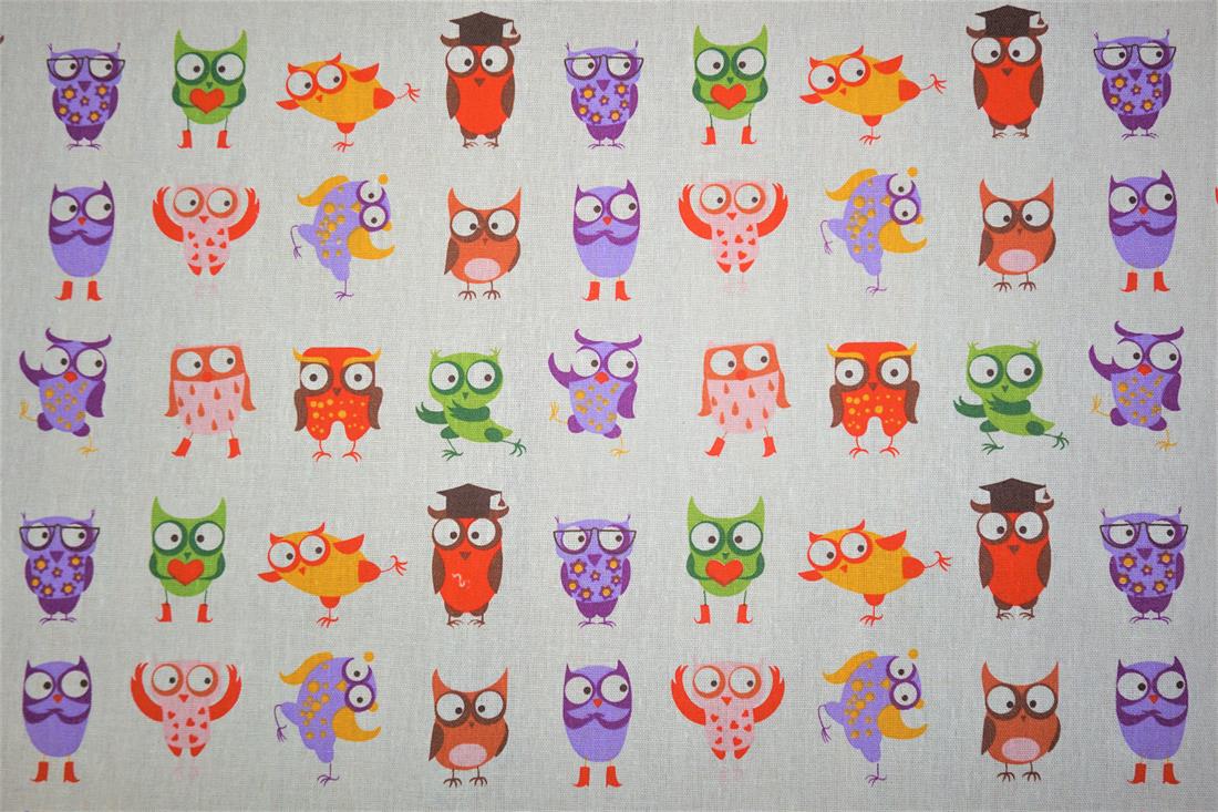White Owls - - Quality Cotton Linen Fabric Upholstery Furnishing
