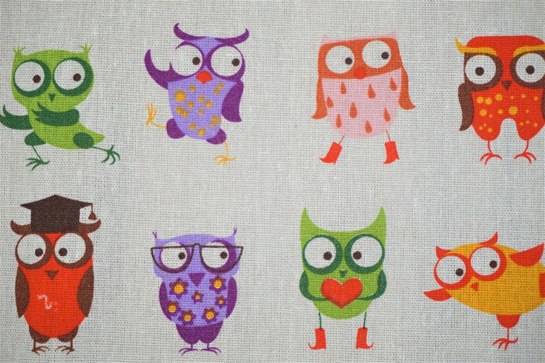 White Owls - - Quality Cotton Linen Fabric Upholstery Furnishing