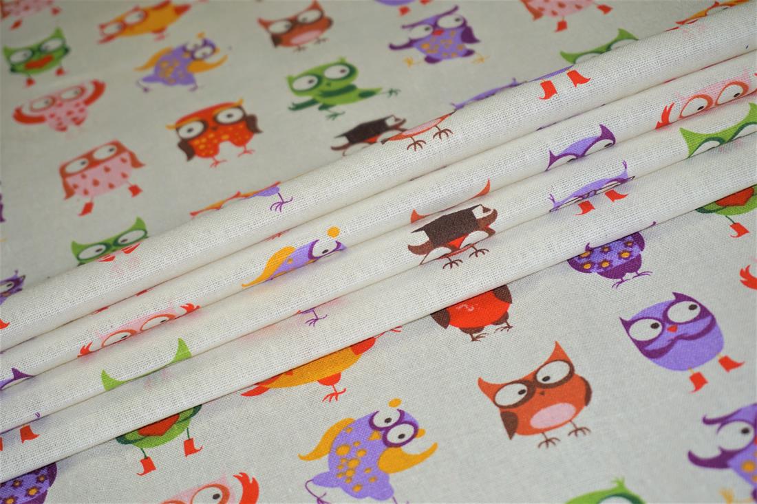 White Owls - - Quality Cotton Linen Fabric Upholstery Furnishing