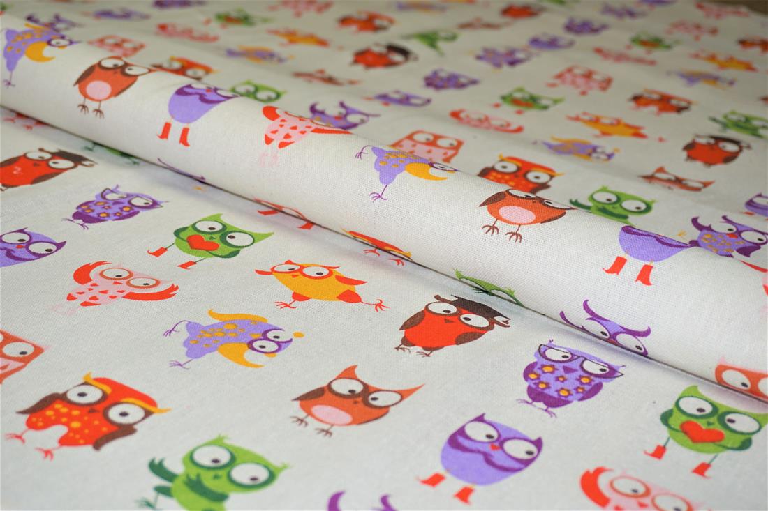 White Owls - - Quality Cotton Linen Fabric Upholstery Furnishing