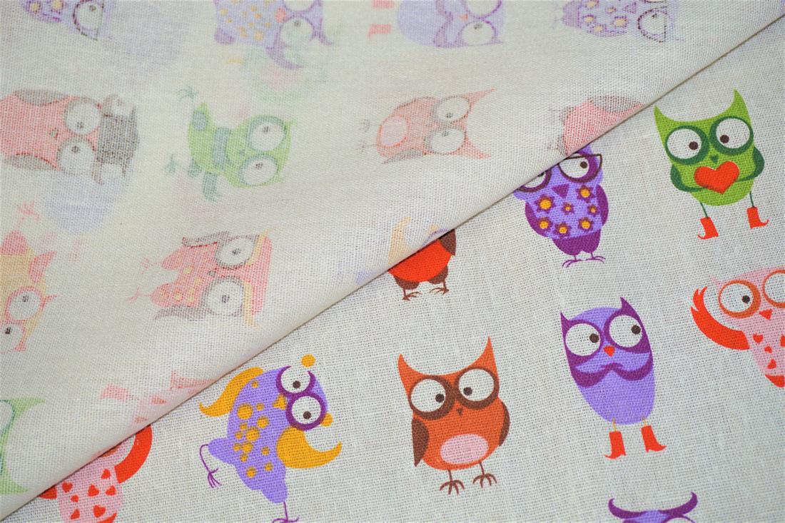 White Owls - - Quality Cotton Linen Fabric Upholstery Furnishing