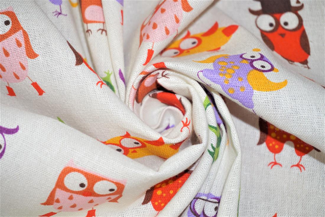 White Owls - - Quality Cotton Linen Fabric Upholstery Furnishing
