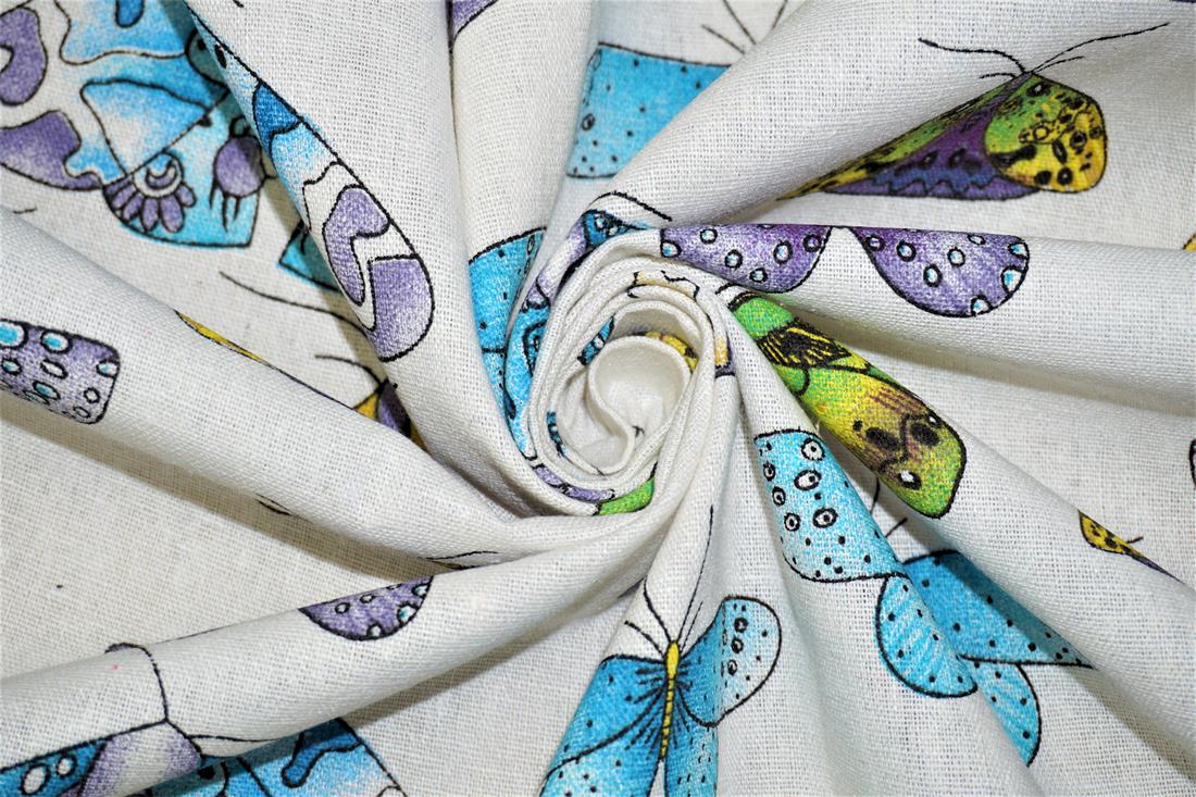 White Cotton Printed Canvas Fabric