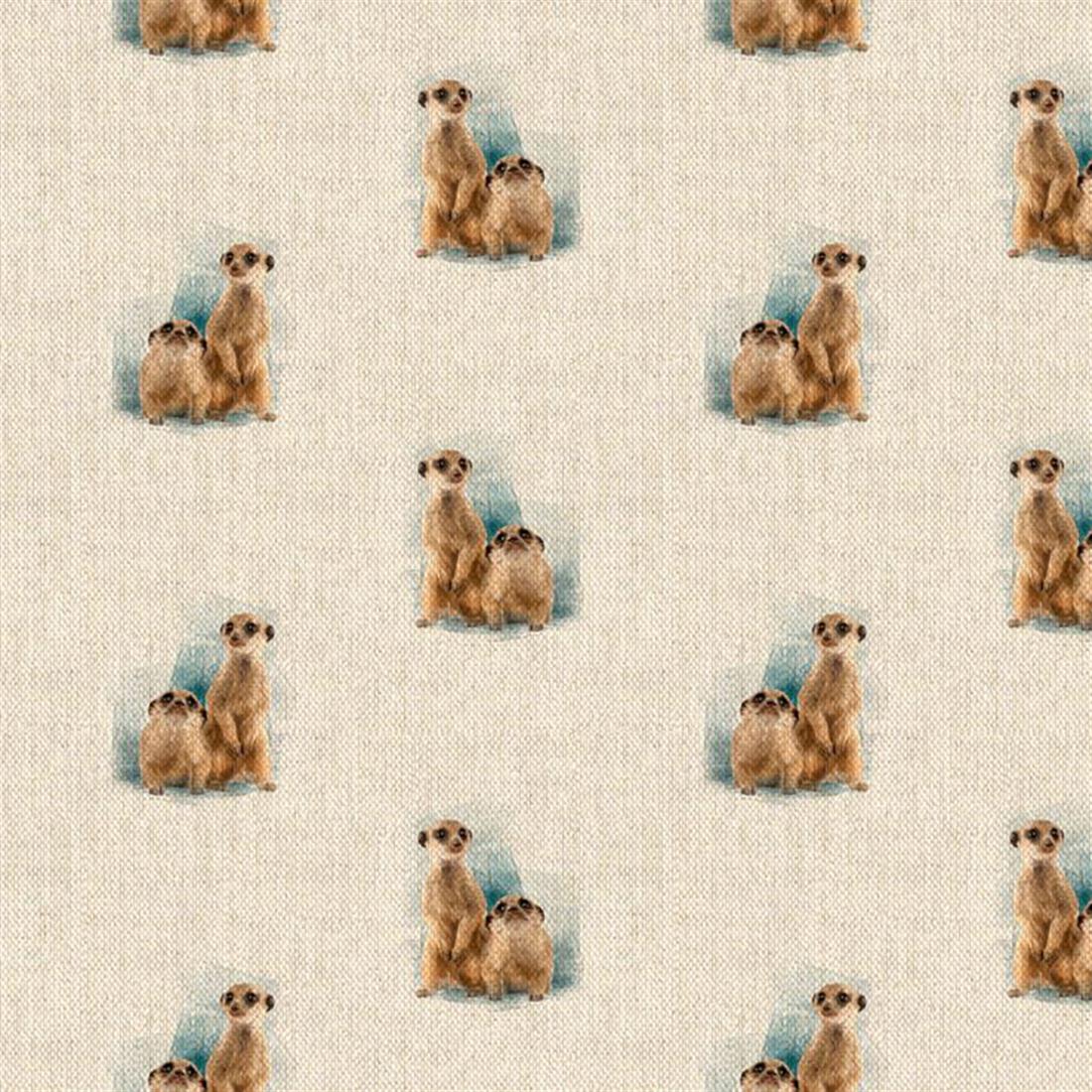 Natural Digital Print Linen Meerkat All Over