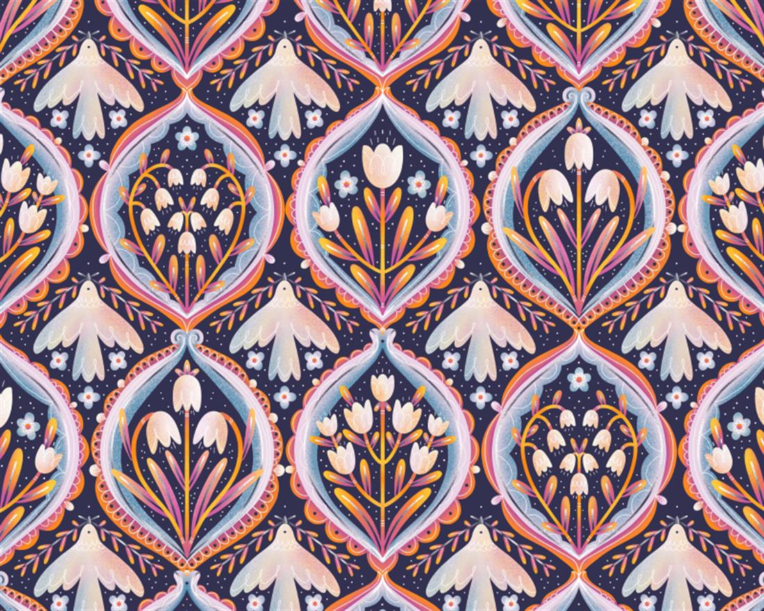 Navy Little Johnny - Floral Morris Dove Cotton