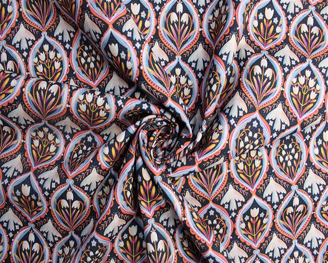 Navy Little Johnny - Floral Morris Dove Cotton