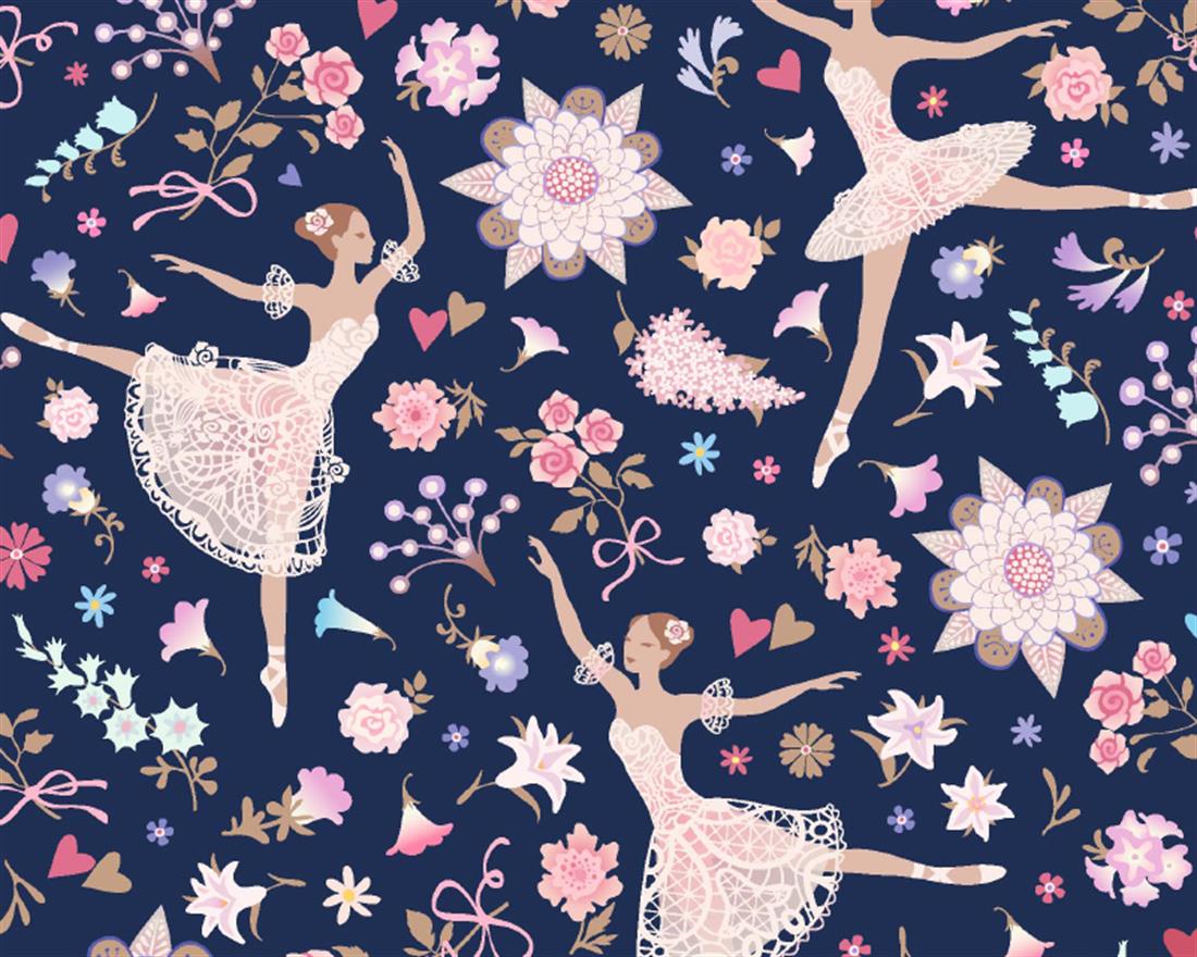 Navy Little Johnny - Floral Ballerinas Cotton