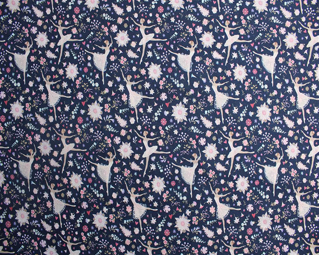 Navy Little Johnny - Floral Ballerinas Cotton