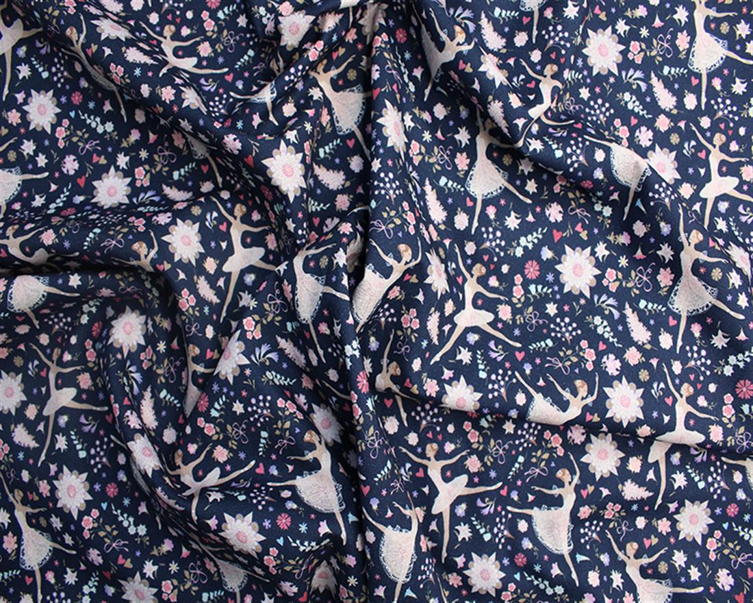 Navy Little Johnny - Floral Ballerinas Cotton