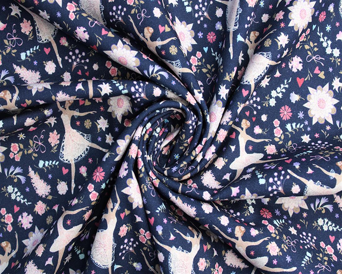 Navy Little Johnny - Floral Ballerinas Cotton