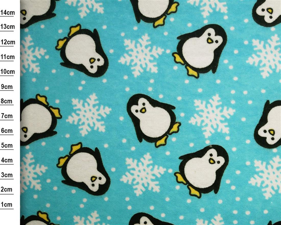 Aqua Printed Cotton Snowflake Penguin Winceyette.