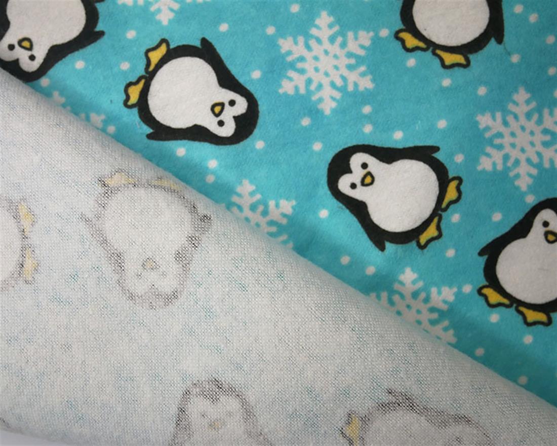 Aqua Printed Cotton Snowflake Penguin Winceyette.