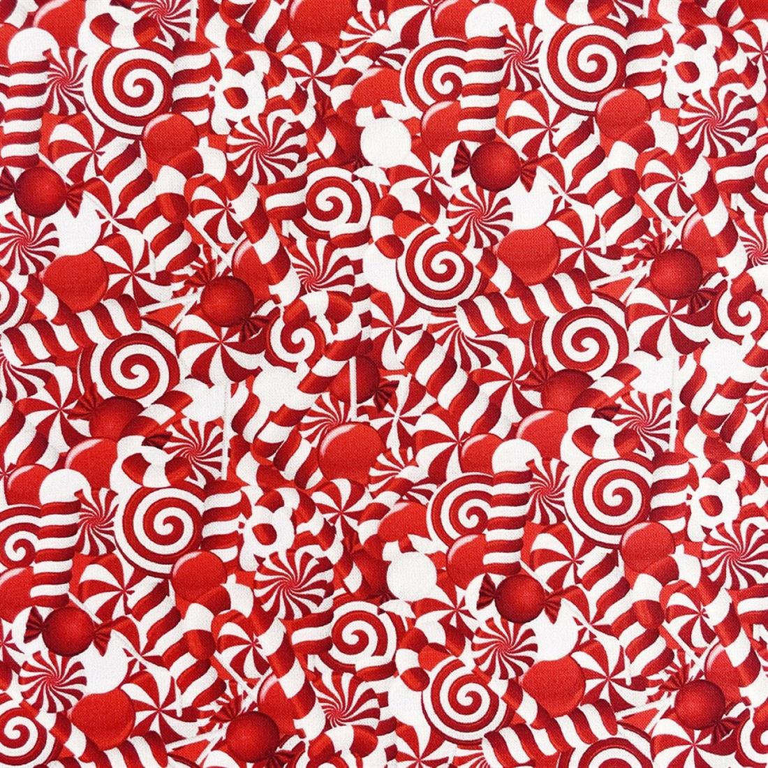 Red Digital Print Cotton Candy Cane Christmas
