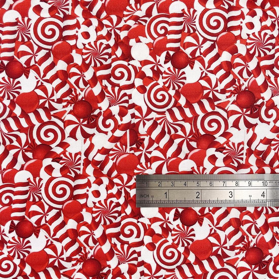 Red Digital Print Cotton Candy Cane Christmas