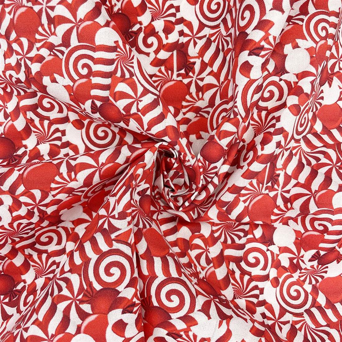Red Digital Print Cotton Candy Cane Christmas