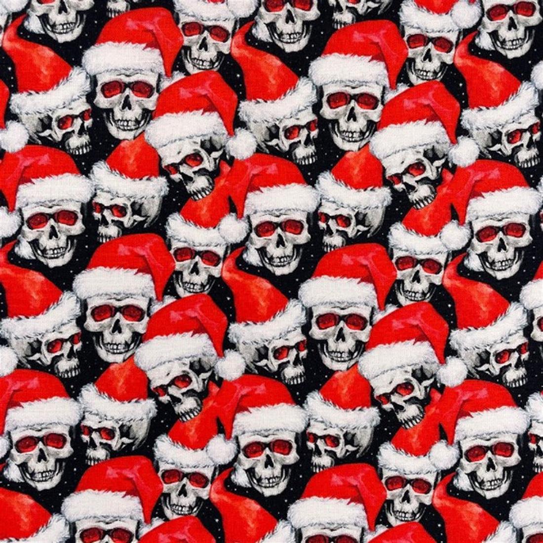 RED & White Digital Print Cotton Santa Skulls