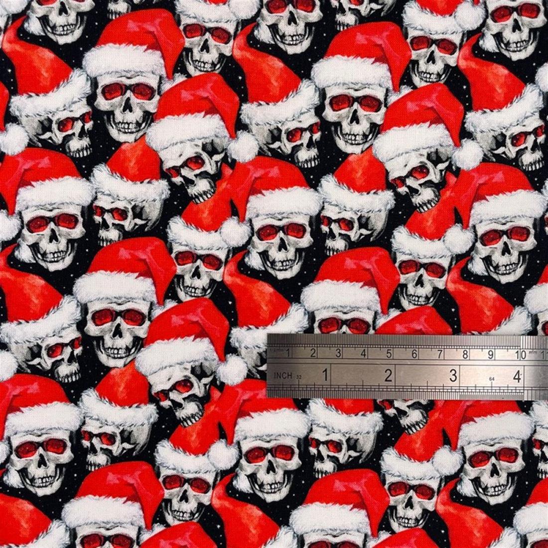 RED & White Digital Print Cotton Santa Skulls