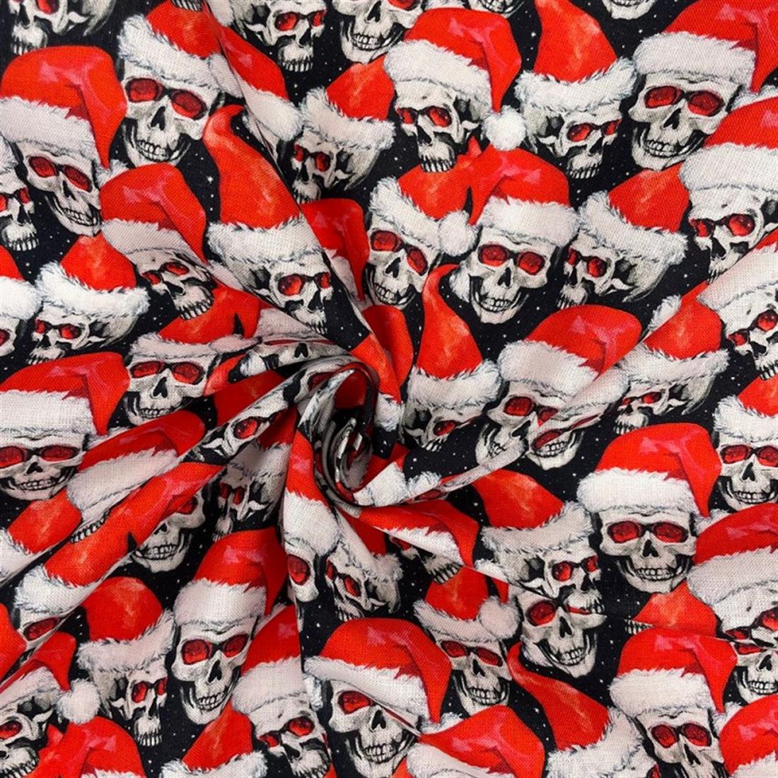 RED & White Digital Print Cotton Santa Skulls