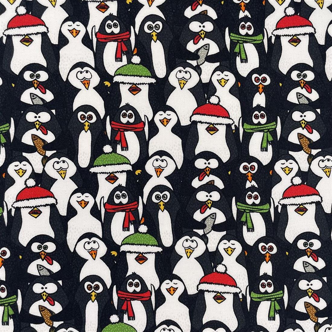 Black Digital Print Cotton Jolly Penguins