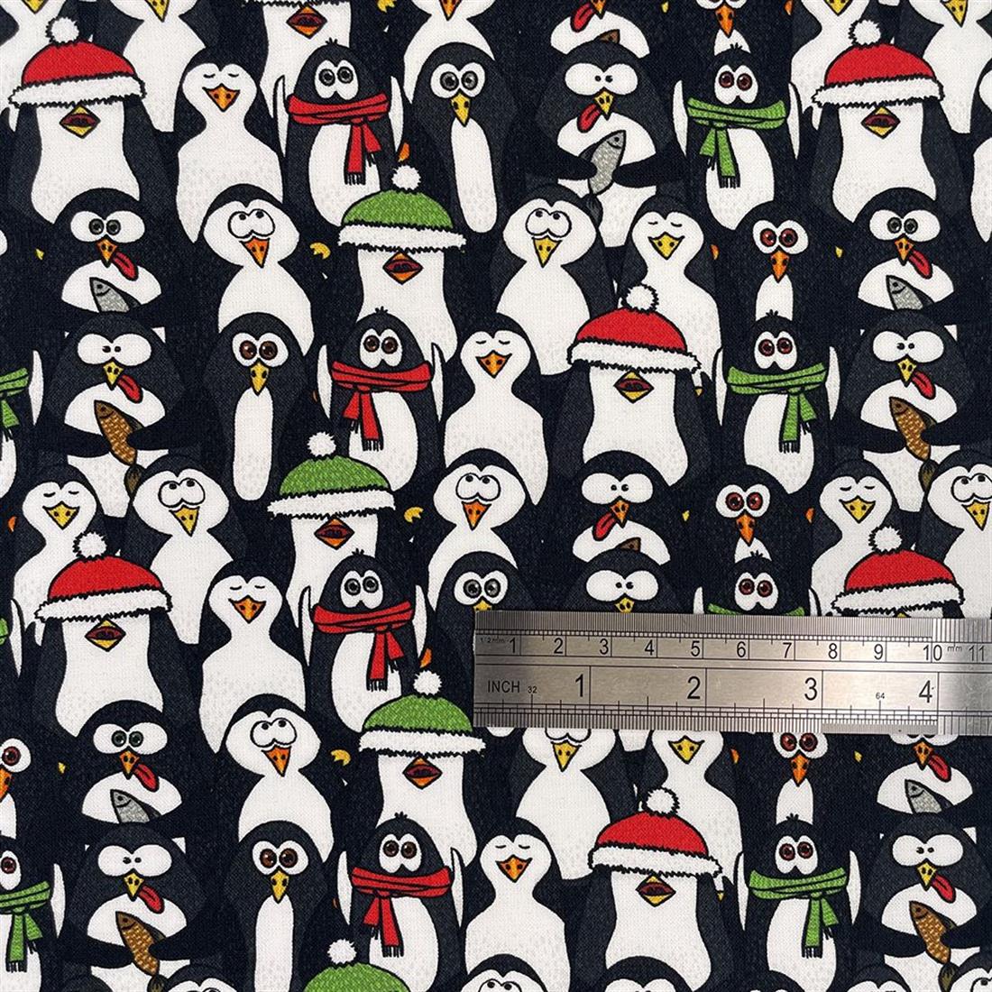 Black Digital Print Cotton Jolly Penguins