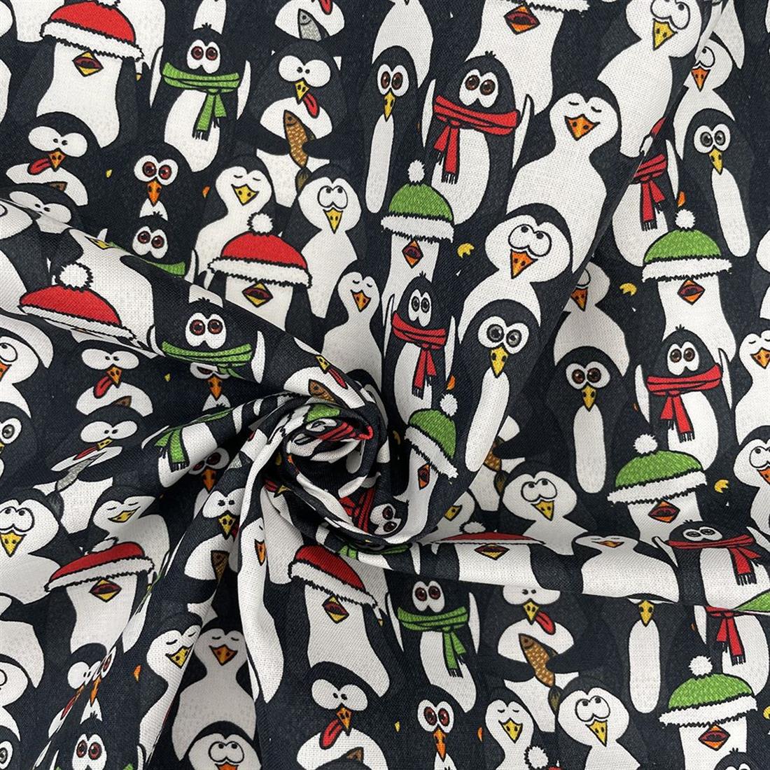 Black Digital Print Cotton Jolly Penguins