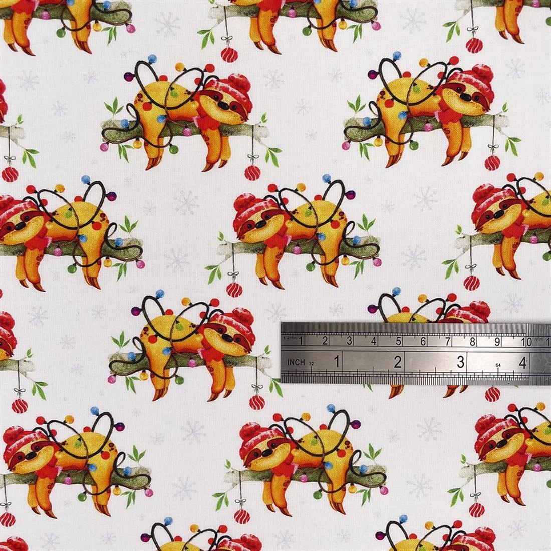 White Digital Print Cotton Christmas Sloths