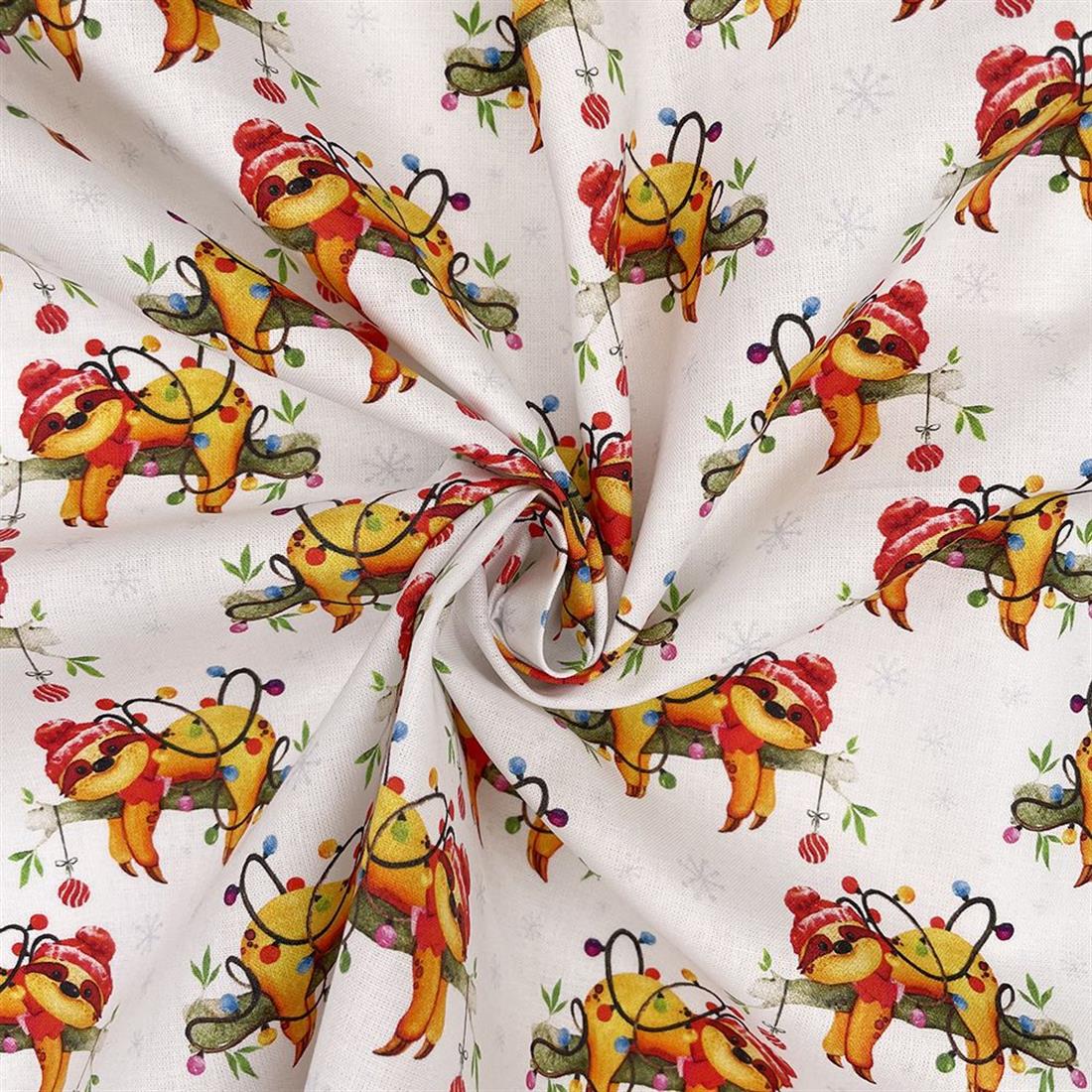 White Digital Print Cotton Christmas Sloths