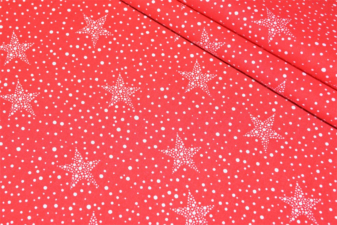 Red Poly Cotton Printed Fabric Stars