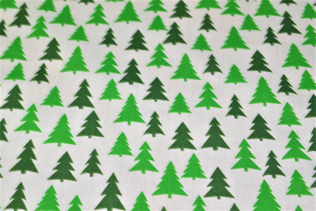 White & Green Cotton Printed Poly Cottons