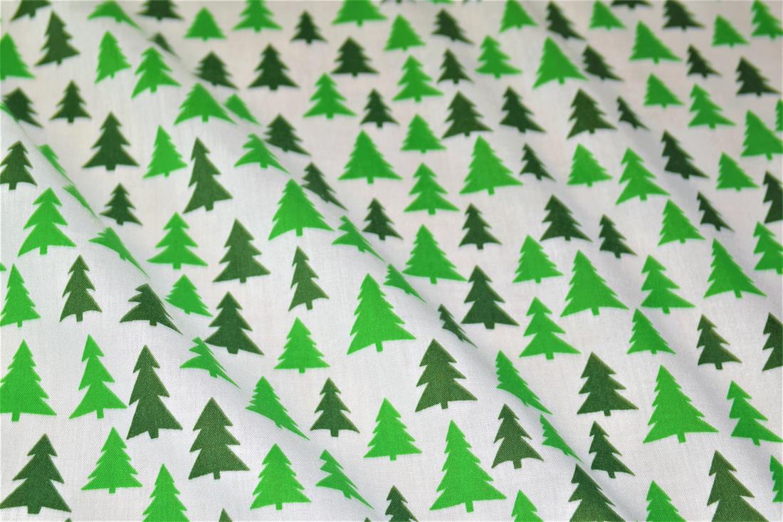 White & Green Cotton Printed Poly Cottons