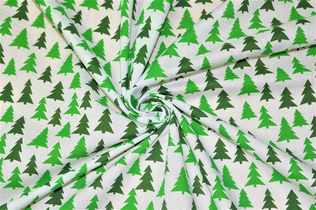 White & Green Cotton Printed Poly Cottons