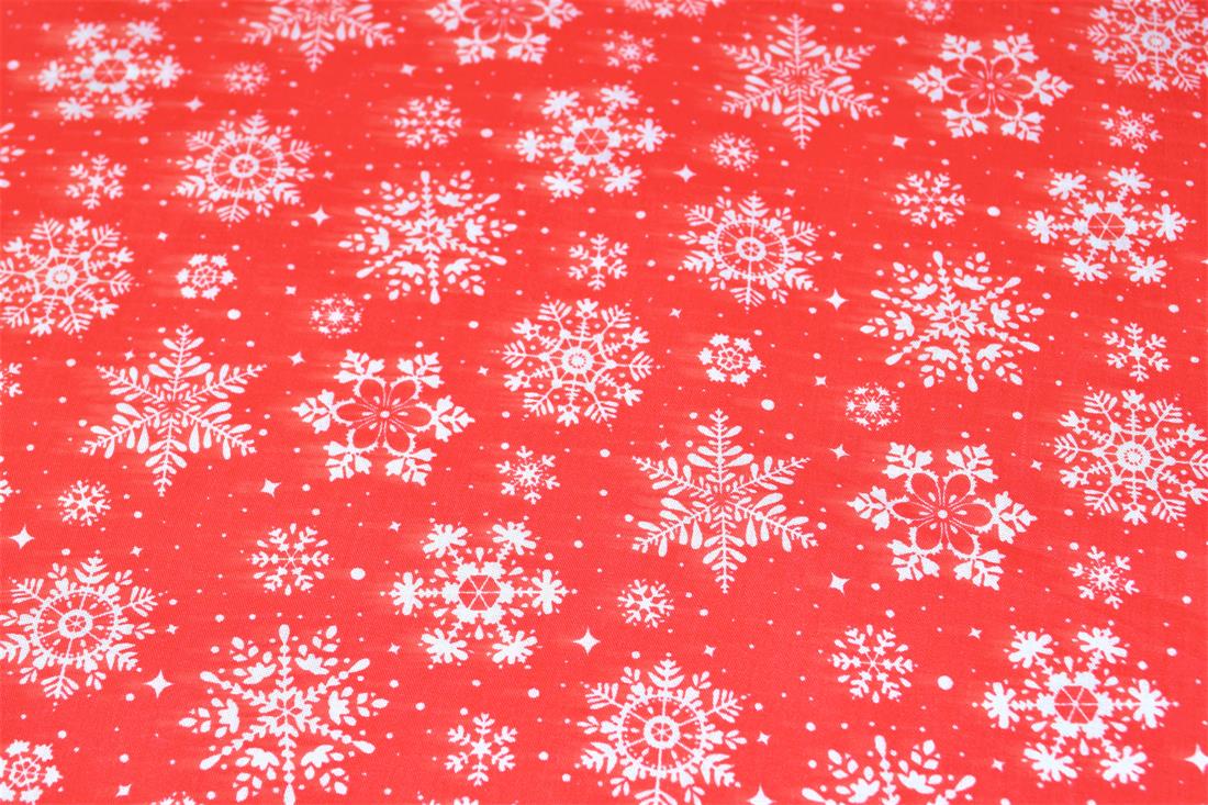 Red Printed Cotton Polycotton Fabric Christmas Snowflakes Festive Xmas
