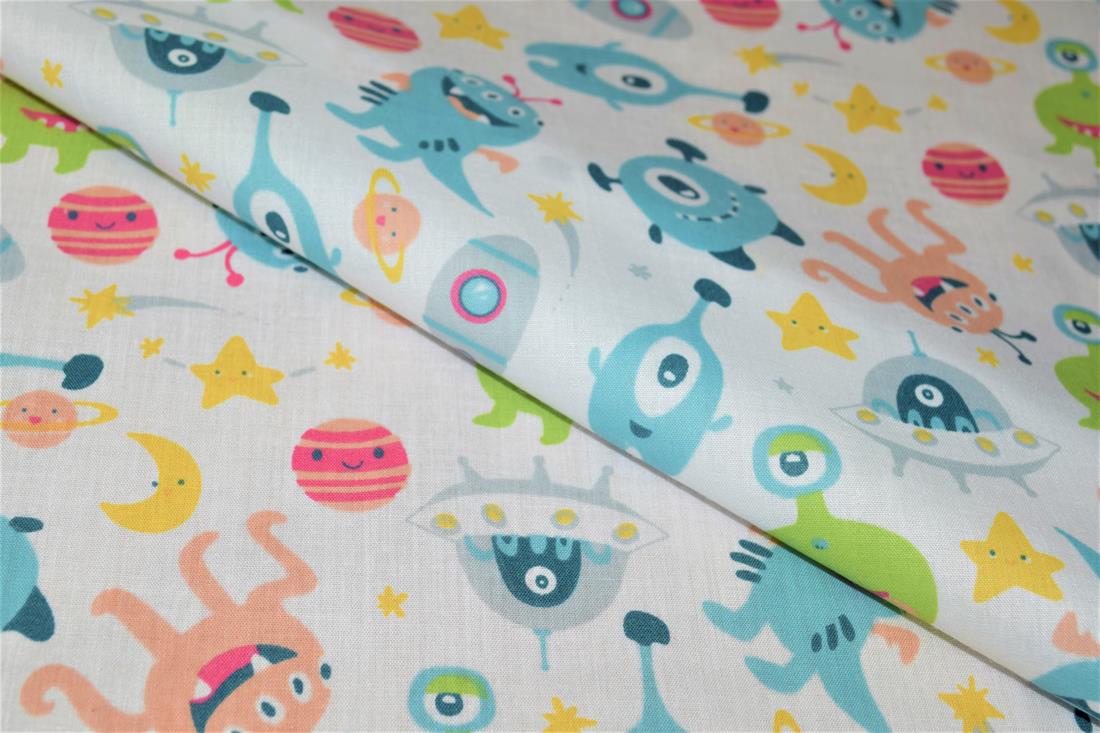 White Cotton Alien Print